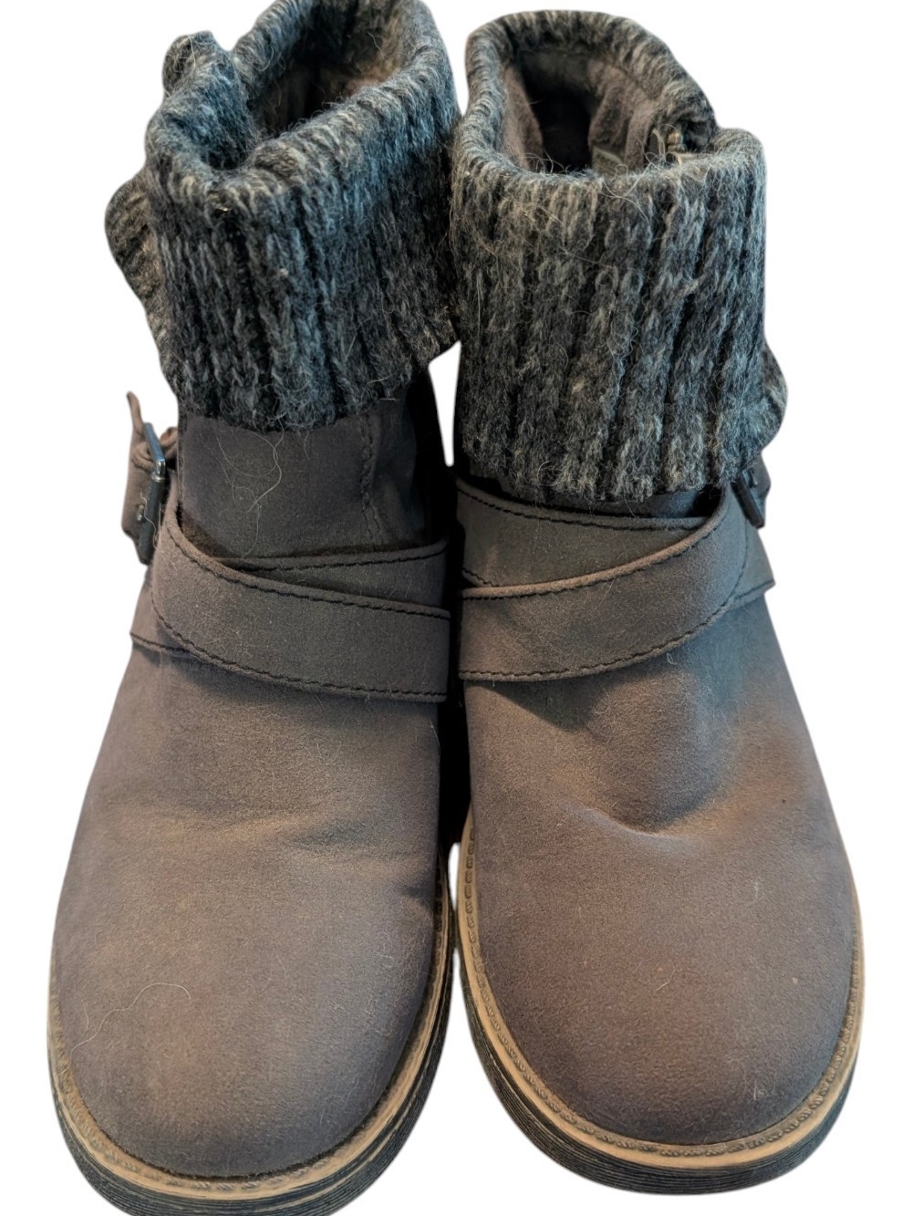 Women's Gray Knit-Cuff Ankle Boots